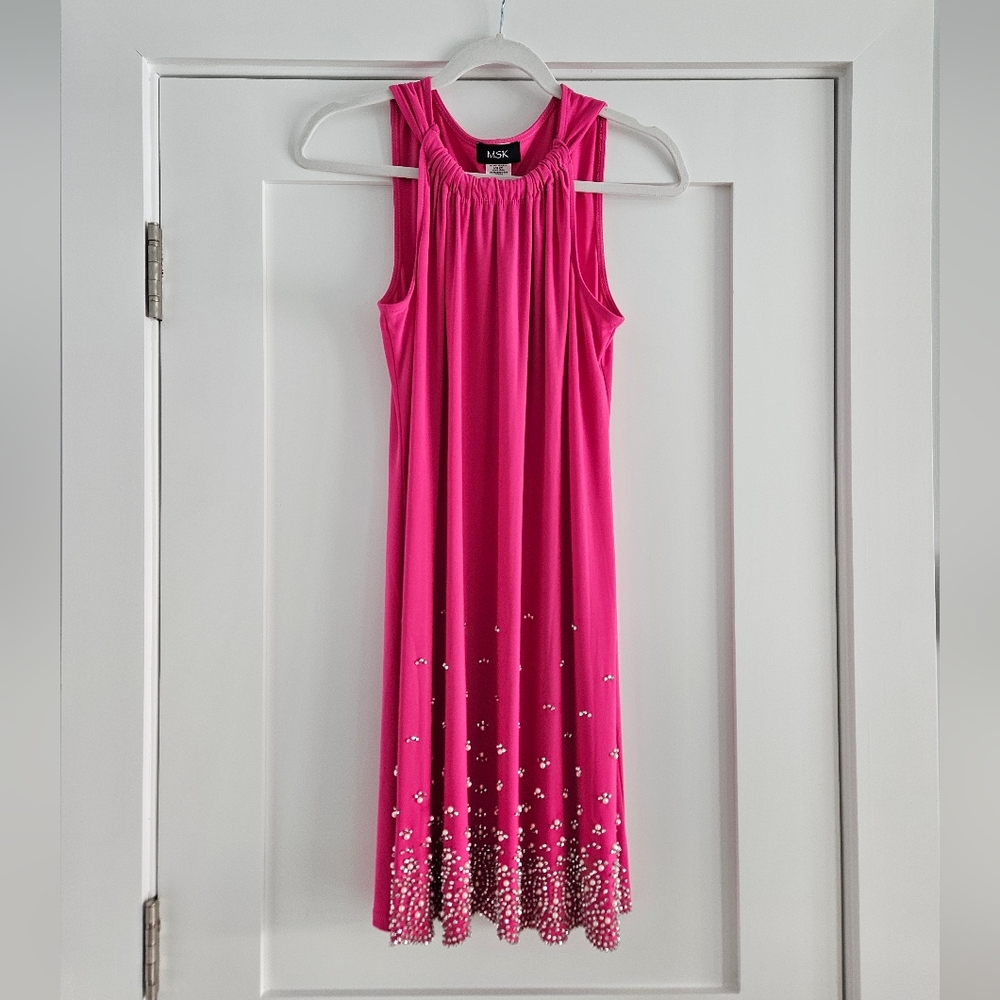 Pearl & Bead Embellished Halter Dress Pink Size M EUC